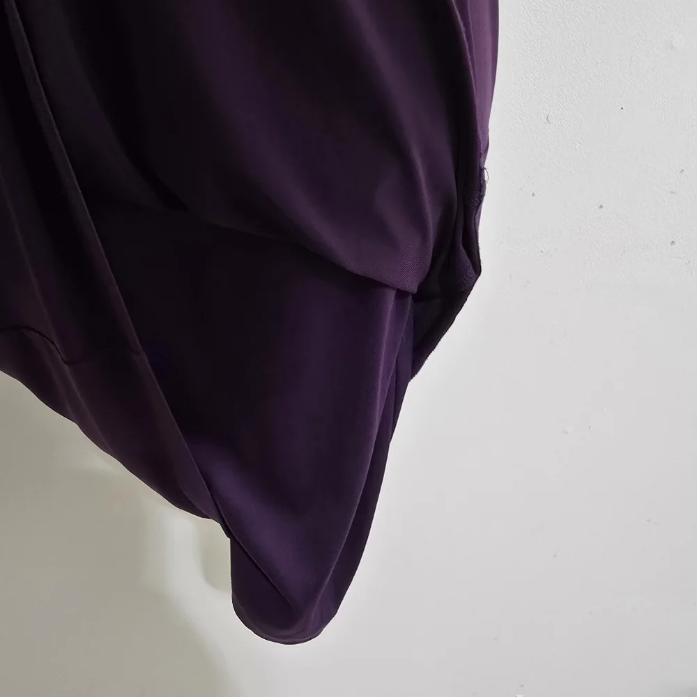 CALVIN KLEIN size 6 Stretch‎ Zip Ruched One Shoulder Embellished Dress Purple